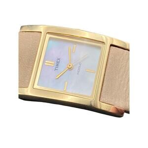 Timex Indiglo Womens Watch 23mm MOP - New Battery - Tan Adjustable Leather Band